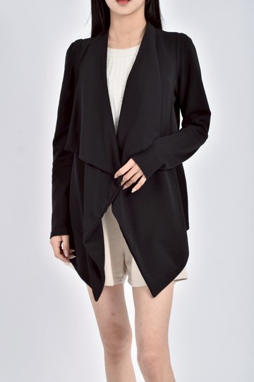 (S) 質感棉質長袖黑色罩衫