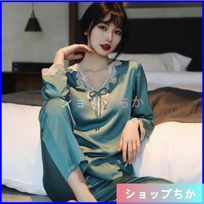 パジャマ レディース春夏 無地光沢 サテン パジャマ 長袖上下セット 合成シルク ナイトウェア寝間着 ショーパン 部屋着 ナイトウェア韓国風 可愛い 通販 Lineポイント最大get Lineショッピング