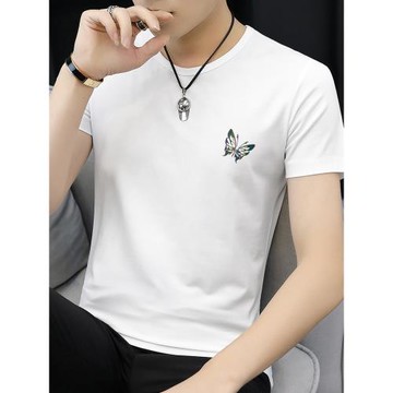 莫代爾短袖t恤男潮牌夏季圓領上衣服冰絲速干涼感半袖白色體恤衫