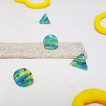 遠景02 - 塗鴉 透明 手繪 迷你插畫 耳環 醫療鋼  ( 耳針、耳夾 )