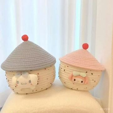桌麵編織收納筐可愛床頭收納盒子化妝品玄關帶蓋玄關茶幾雜物落卿 F15Q