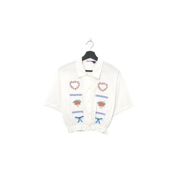 Back to Green-再製刺繡白襯衫 花圈蝴蝶結 ws-06//vintage shirt