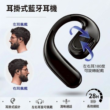 【超值二入】Fit Q66 開放式單耳藍牙耳機 (左右耳通用/掛耳式/長待機) 黑白各一