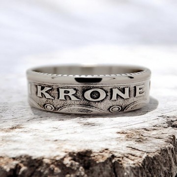 丹麥硬幣戒指 1 克朗 1990-2020 男士硬幣戒指 女士硬幣戒指