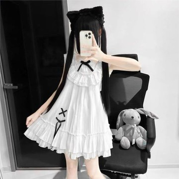 貓咪可愛亞文化設計蘿莉少女短裙夏y2k蝴蝶結吊帶家居睡裙可外穿