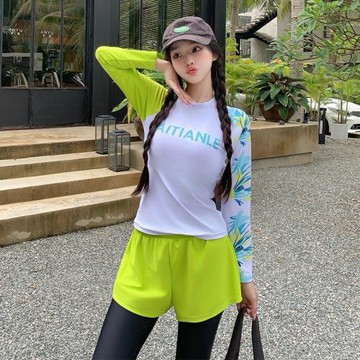 2025韓版女分體性感緊身泳衣保守顯瘦長袖防曬速干沖浪服運動套裝