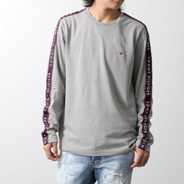 TOMMY 熱銷刺繡Logo滾邊大學T恤-灰色