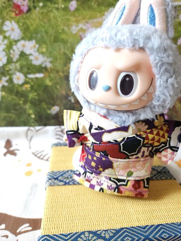 Labubu17cm娃衣, 15cm棉花娃衣, 手作玩偶衣服-紫色貓咪