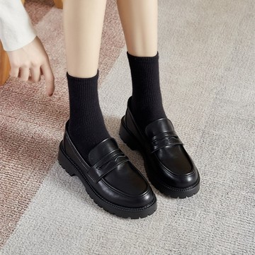 🔥台灣出貨🔥英倫風小皮鞋一腳蹬單鞋日係套腳百搭厚底黑色樂福鞋  小皮鞋 女鞋  樂福鞋 一腳蹬鞋