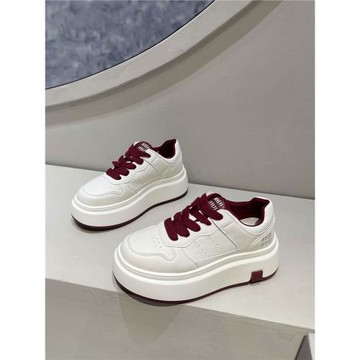 安可拉紅真皮厚底小白鞋女2025新款爆款小個子增高女鞋春款松糕鞋