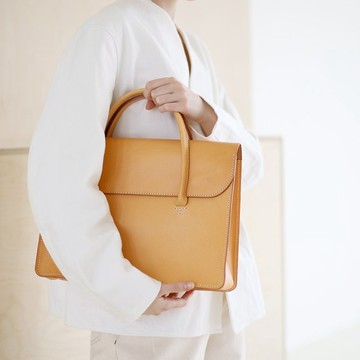 JOYDIVISION 手工真皮植鞣手提公文包 男女大容量简约旅行包包