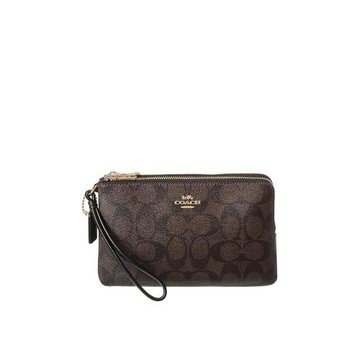 【COACH】雙層滿版LOGO手拿包-咖啡