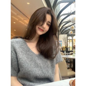 蘇利羊駝絨Suli alpaca超氣質毛絨絨短袖V領毛衣女針織衫寬松顯瘦