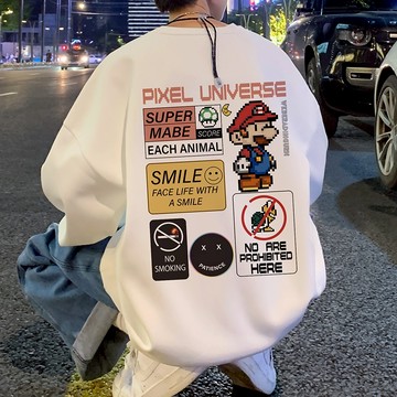 【隔日到貨】新品潮男上衣 ins超火男士衛衣 休閒時尚印花 卡通大學T 情侶裝衛衣