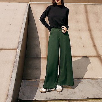 純棉後腰鬆緊修身A字寬褲-OB大尺碼