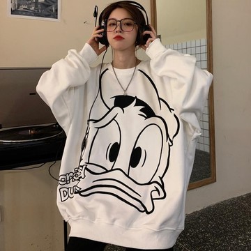 【XL-8XL大尺碼】👩帽T 大學T 長袖大學t 可愛帽t  可愛帽t  春秋薄款美式唐老鴨衛衣女學生韓版寬鬆潮牌