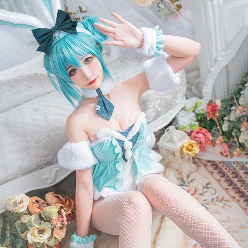 まこの出品ボーカロイド　ボカロ　初音ミク　白うさぎ　白兎　衣装＋ウィッグ＋靴　コスプレ　S