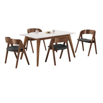 文創集 巴卡莉5尺岩板實木餐桌布餐椅組合(一桌四椅組合)-150x85x75cm免組