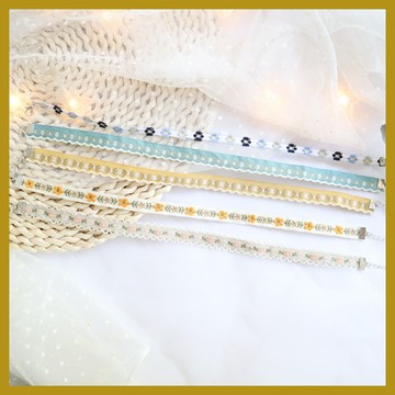 日韓小清新少女名族風頸帶 花朵織帶項圈 Choker短款鎖骨鏈項鏈女