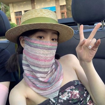 彩色條紋防曬護頸一體紗輕盈遮陽夏季遮脖子防紫外線透氣防曬面紗 掛耳防曬面罩 冰絲面罩 防曬頭巾