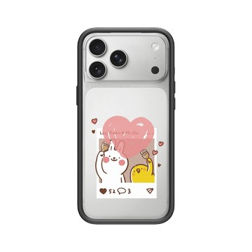 iPhone 17 Pro Max Mod NX -邊框背蓋組合 (相機按鈕) 黑 - 懶散兔與啾先生 Lazy Rabbit and Mr.Chu - Send heart
