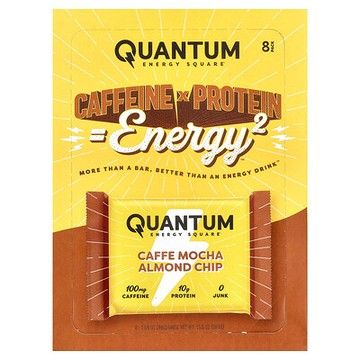 Quantum Energy Square, 咖啡摩卡巴旦木片，8 根能量棒，每根 1.69 盎司（48 克）
