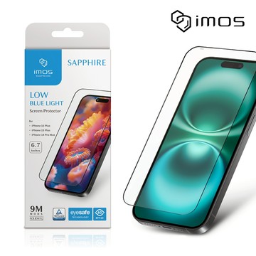 imos Apple iPhone 16 Plus 6.7吋 9M滿版黑邊RPF60低藍光螢幕保護貼