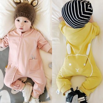 0-3-6-12個月嬰兒連體衣服春秋拉鏈哈衣新生兒男女寶寶外出爬服潮