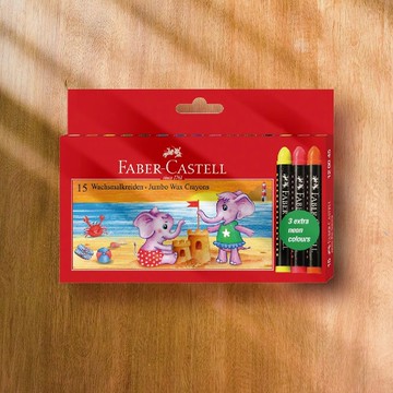 Faber-Castell 長鼻象粗芯蠟筆15色(原廠正貨) (12色+3支螢光色)