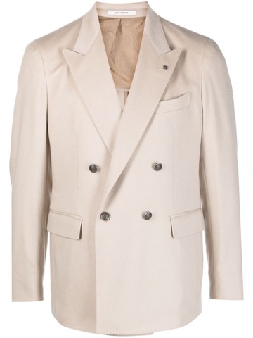 Tagliatore - logo-appliqué cashmere double-breasted blazer - men - Cashmere - 50 - Neutrals
