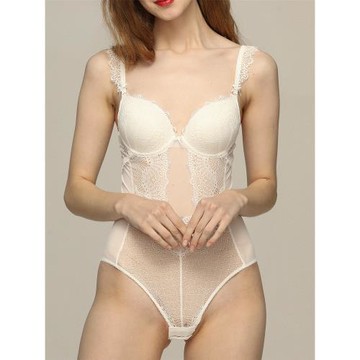 歐美少女士內衣聚攏加厚文胸性感蕾絲透明吊帶連體衣熱辣鏤空透明
