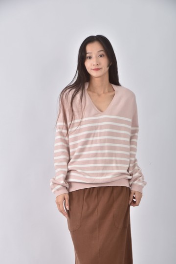 (L) aping store韓牌橫條紋粉色長袖上衣