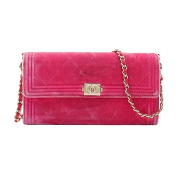 CHANEL 香奈兒 Chain Wallet 肩背包 粉色 絲絨 【二手名牌BRAND OFF】