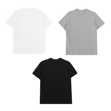 Base Alpha Essential 男女通用透氣30支圓領短袖T恤3件組  M  白色 + 黑色 + 灰色