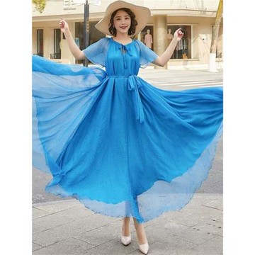 沙灘裙海邊度假連衣裙大擺波西米亞沙漠旅游拍照仙女氣質長裙大碼