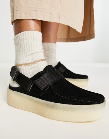 Clarks Originals Wallabee cupsole sling back sandals in black suede