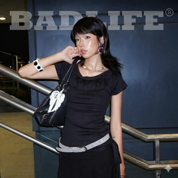 BADLIFE - MORSELA TOMOE 女款短袖修身T恤 荷葉滾邊綁帶 日系甜妹風上衣