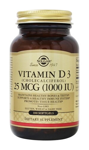Solgar Vitamin D3 Cholecalciferol 25 mcg (1000 IU) - 100 Softgels