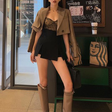 高腰顯瘦裙褲女春夏新款靴褲包臀大長腿開叉短褲修身彈力外穿褲子