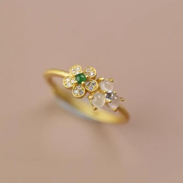 新款【轉運系列】冰種玉髓蛋面戒指竹節款雙花款天s925純銀鑲嵌