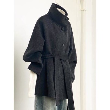 (免運)灰色立領中長款雙面羊絨大衣女2025新款秋冬高級感小個子毛呢外套