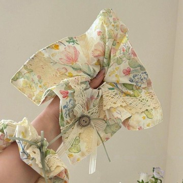 🌷臺灣出貨🌷田園風小清新方形髮圈少女日系簡約方巾大腸髮圈套蕾絲馬尾丸子頭