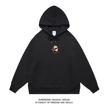 日系復古木馬熊貓衛衣男秋冬款連帽寬松休閑長袖套頭上衣