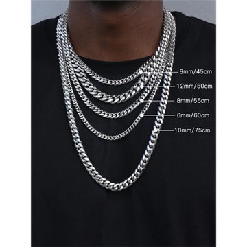 GRGR silver嘻哈古巴項鏈男女cuban鏈歐美潮流百搭高質鈦鋼素鏈子