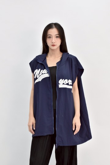 (XL) cross棉質無袖連帽藍色外套