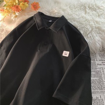 純棉短袖polo衫美式復古翻領t恤夏季潮流寬松半袖體恤青少年上衣