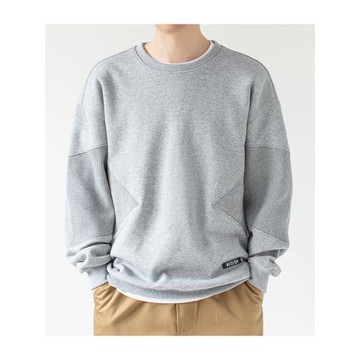 寫意秋季新款日系復古拼色設計圓領套頭衛衣插肩袖寬松休閑男上衣