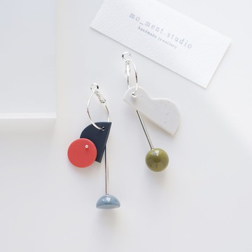 Izara 原創設計 手工軟陶 幾何線條 簡約 純銀耳針 耳環