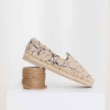 草編鞋 日本印花布 大理石白 台灣手作