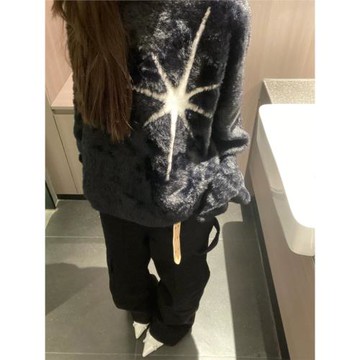 Frequency山雞 原創仿貂毛毛衣慵懶風軟糯寬松圓領針織衫女秋冬季